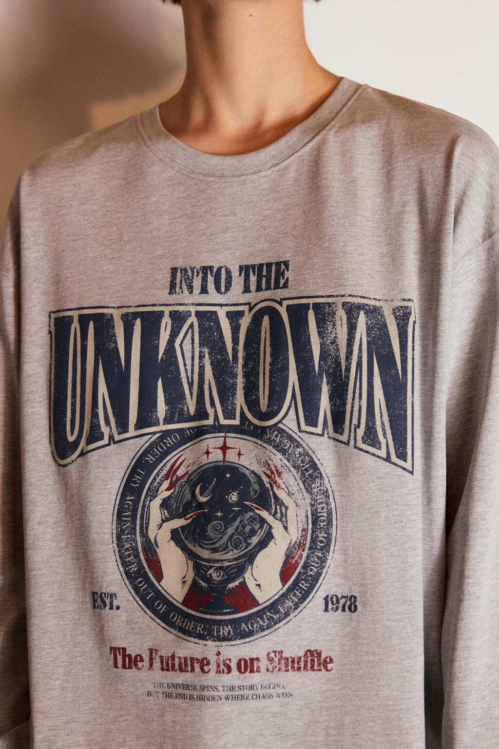 Лонгслив трикотажный с принтом - цвет серый - 5