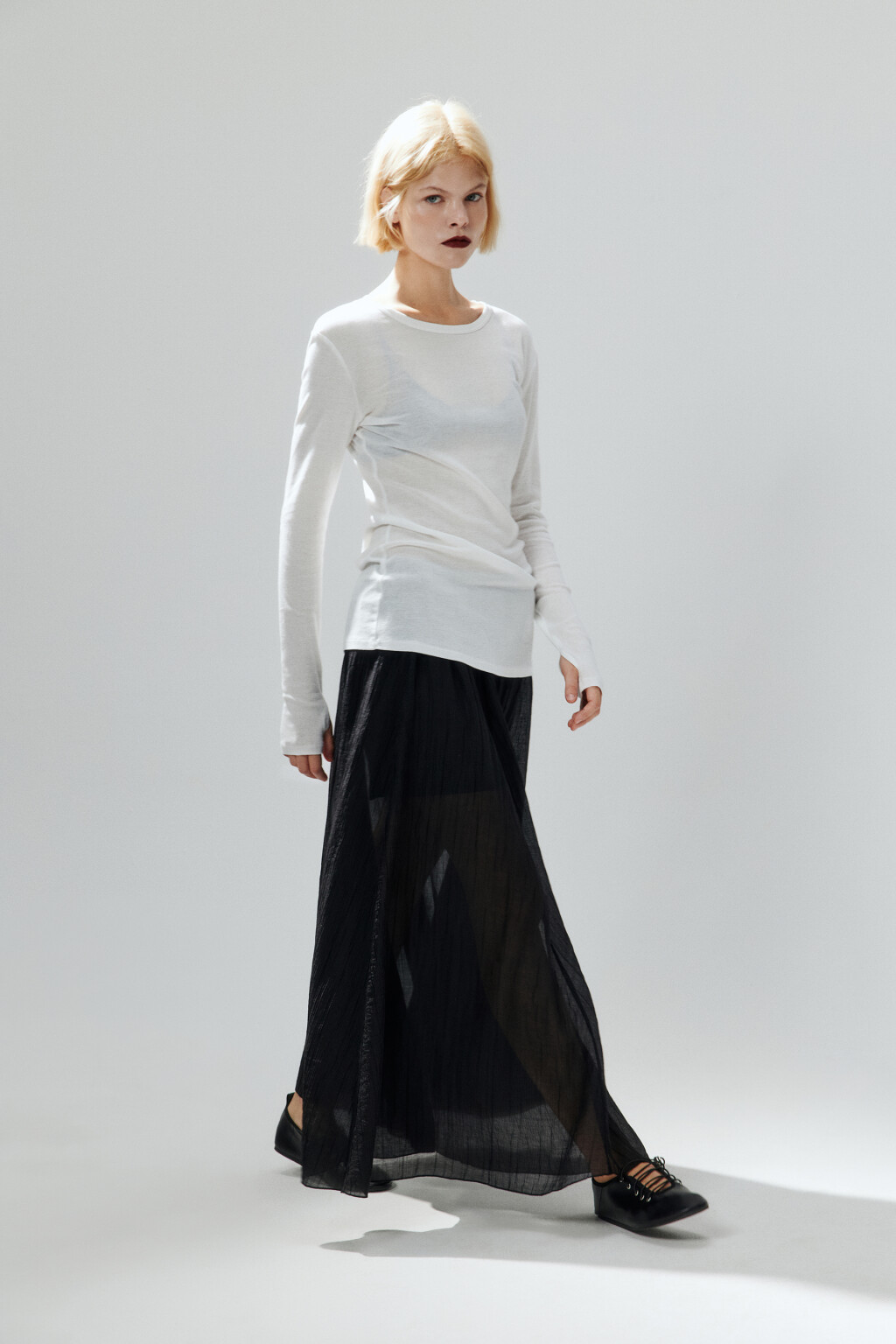 Лонгслив удлиненный из тонкого хлопка - цвет белый - 3