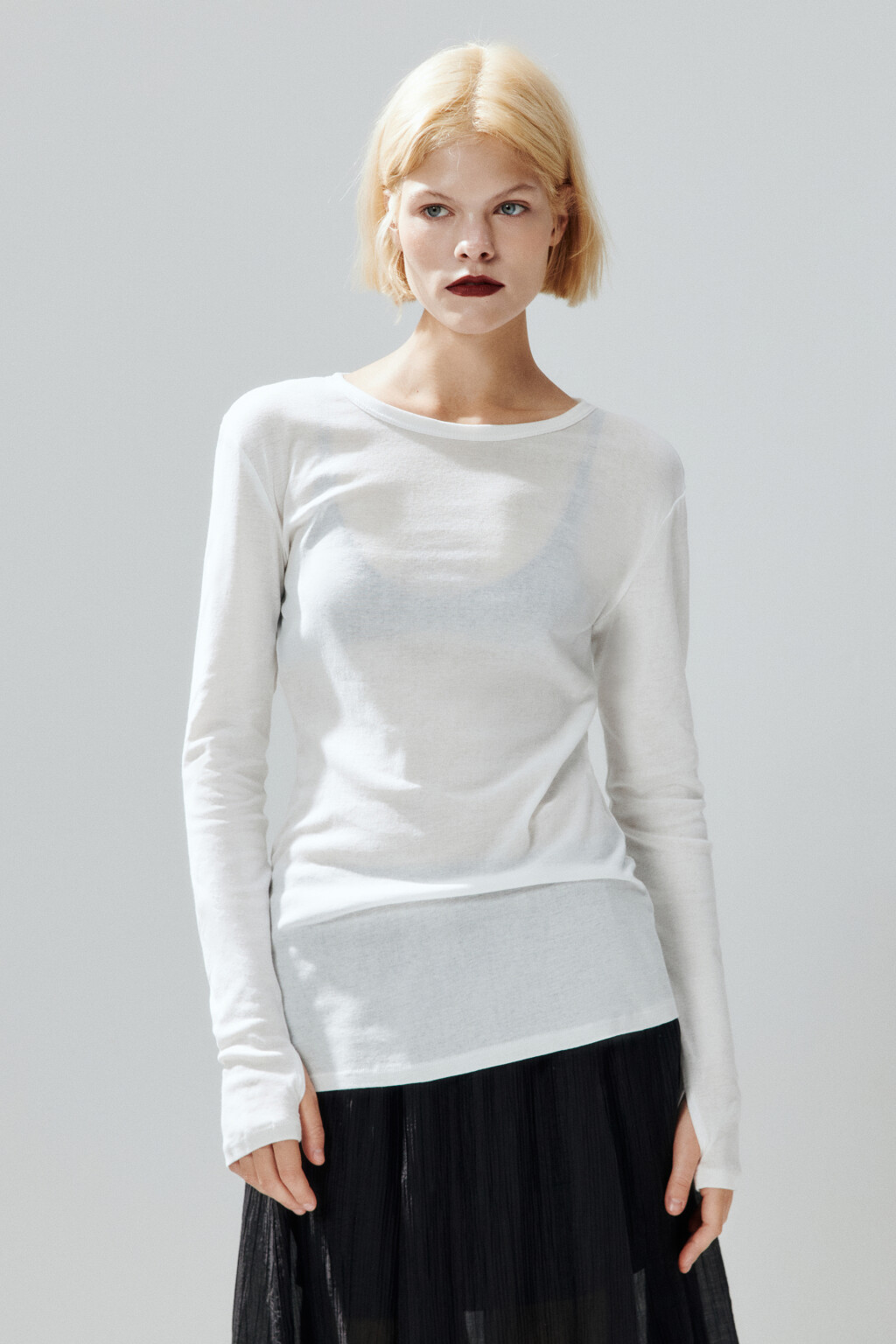 Лонгслив удлиненный из тонкого хлопка - цвет белый - 1
