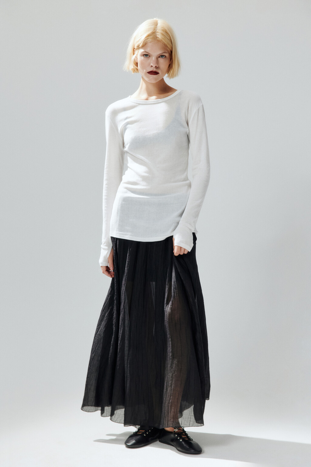 Лонгслив удлиненный из тонкого хлопка - цвет белый - 4