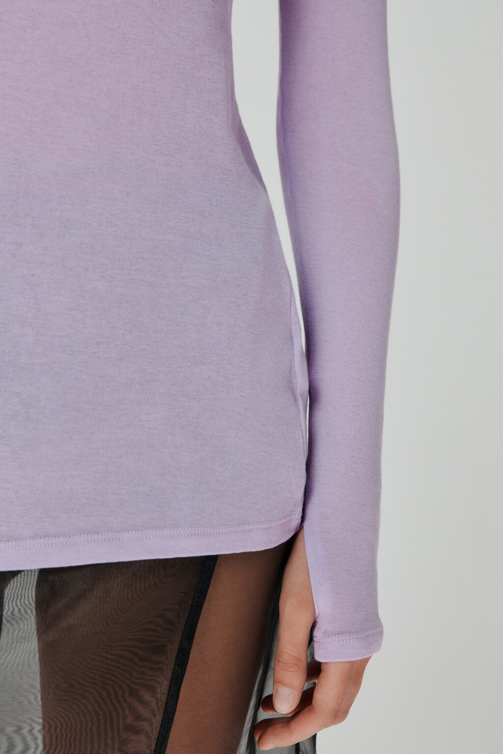 Лонгслив удлиненный из тонкого хлопка - цвет сиреневый - 6