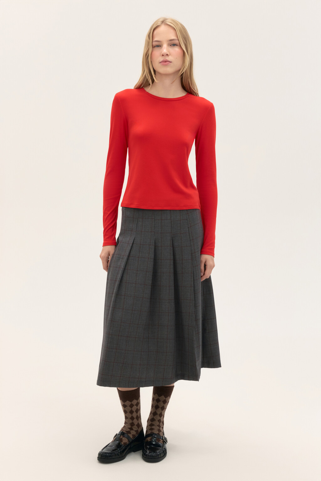 Лонгслив приталенный из вискозы - цвет красный - 5