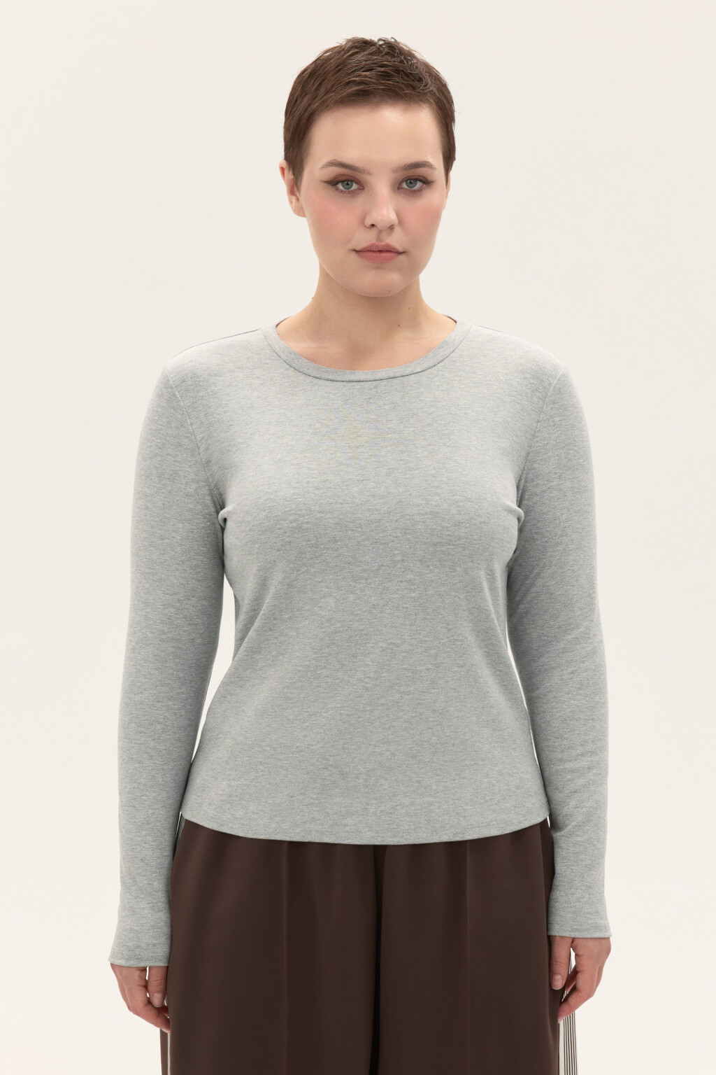 Лонгслив приталенный из вискозы - цвет серый - 2