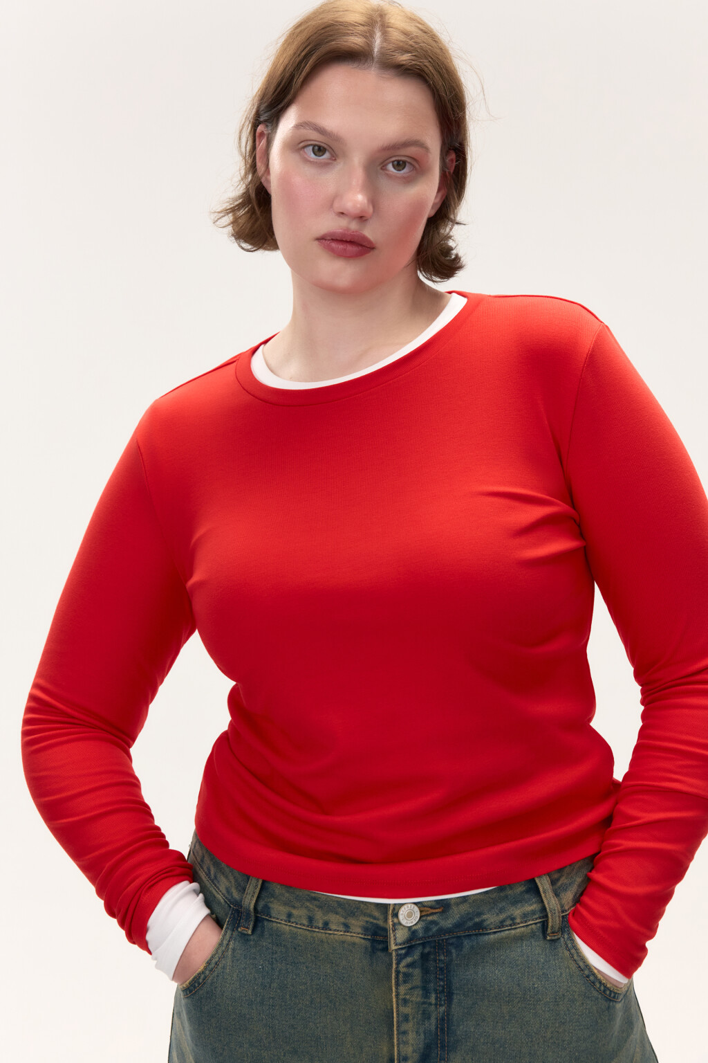 Лонгслив приталенный из вискозы - цвет красный - 1