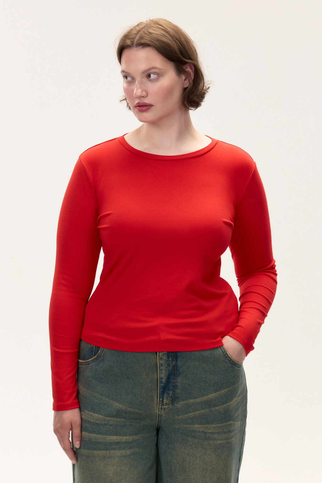 Лонгслив приталенный из вискозы - цвет красный - 3