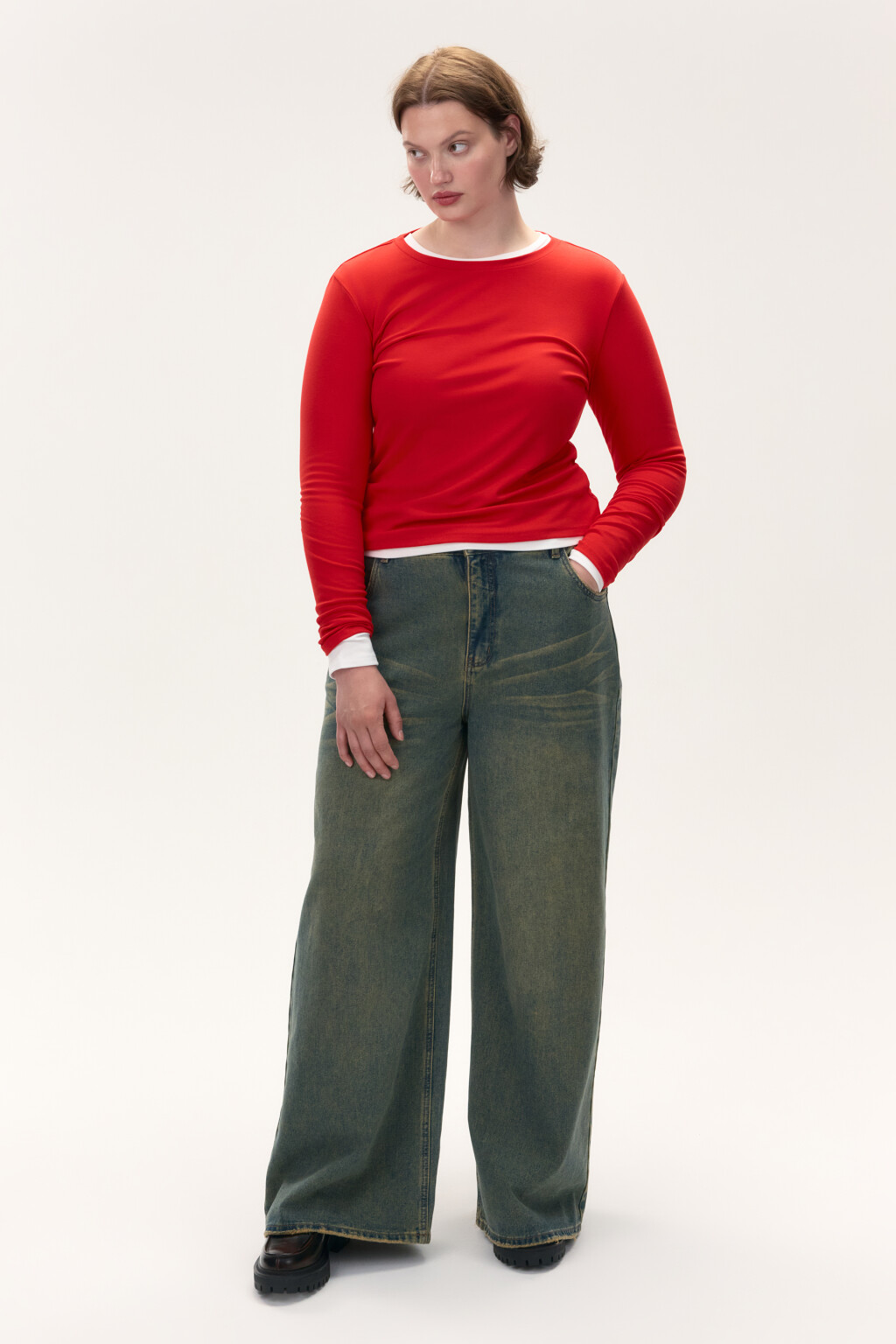 Лонгслив приталенный из вискозы - цвет красный - 5