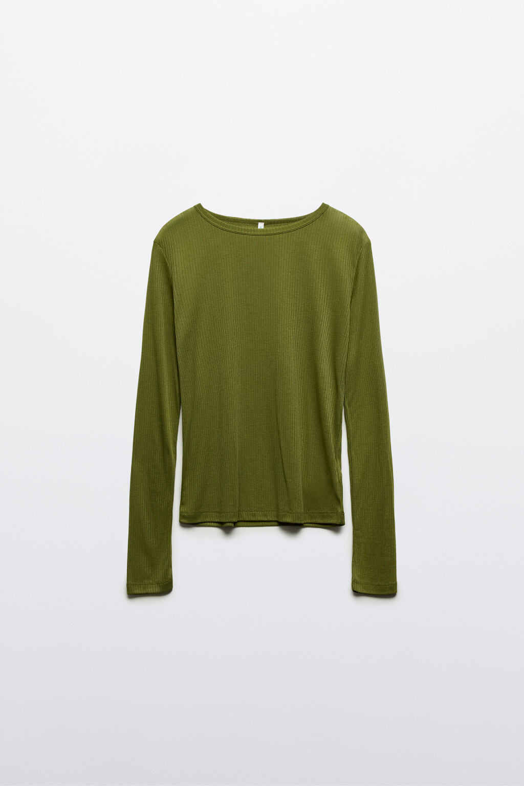 Лонгслив полупрозрачный в рубчик - цвет зеленый - 7