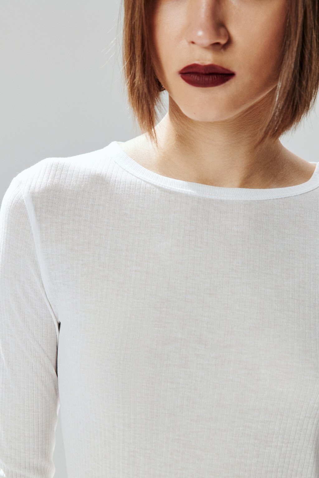 Лонгслив полупрозрачный в рубчик - цвет белый - 5