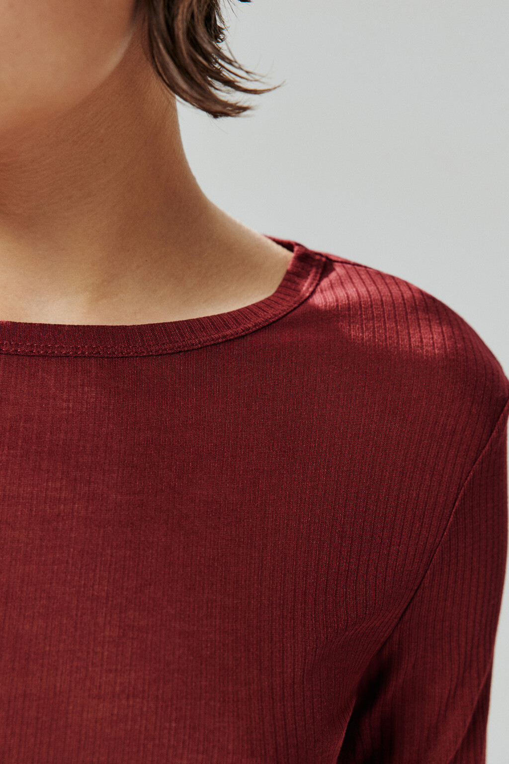 Лонгслив полупрозрачный в рубчик - цвет красный - 5