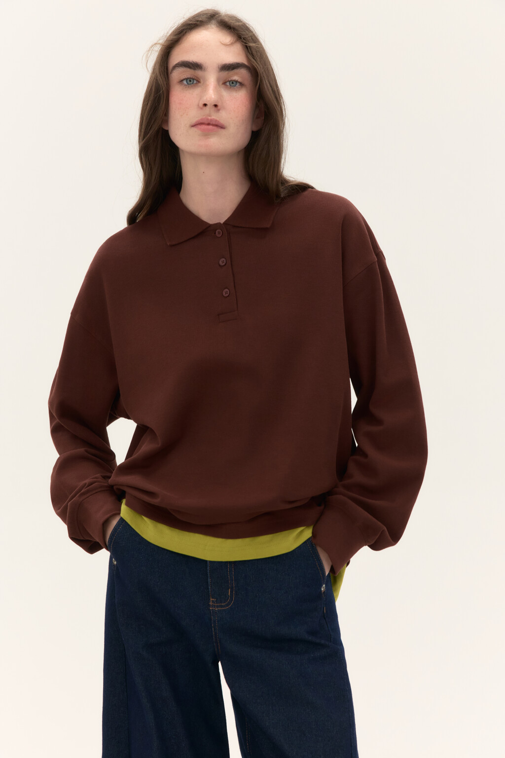 Джемпер-поло с имитацией второго слоя - цвет коричневый - 1