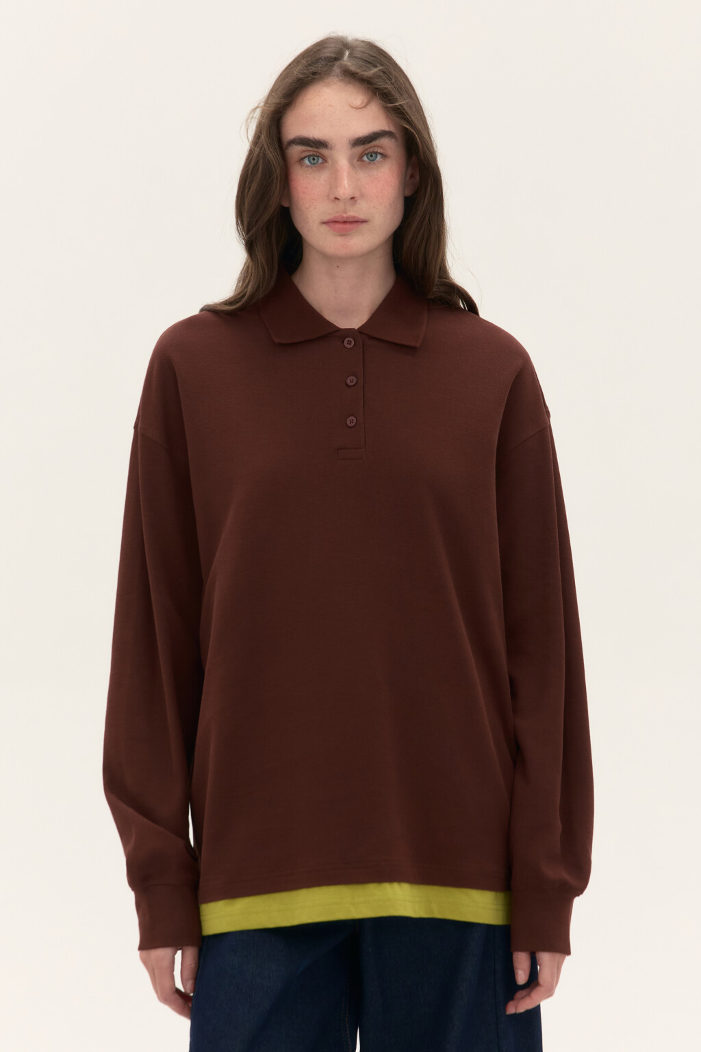 Джемпер-поло с имитацией второго слоя - цвет коричневый - 2