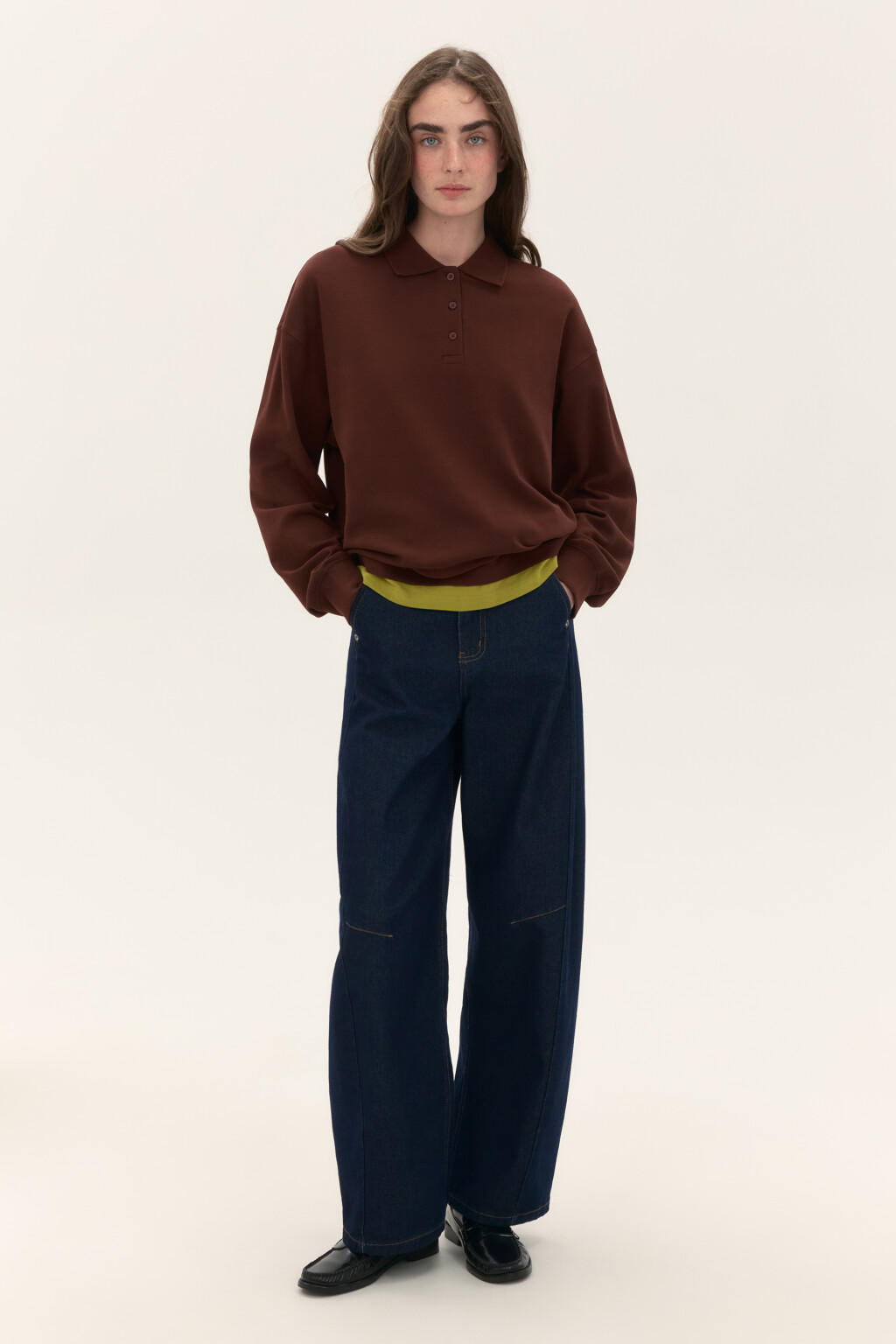 Джемпер-поло с имитацией второго слоя - цвет коричневый - 4