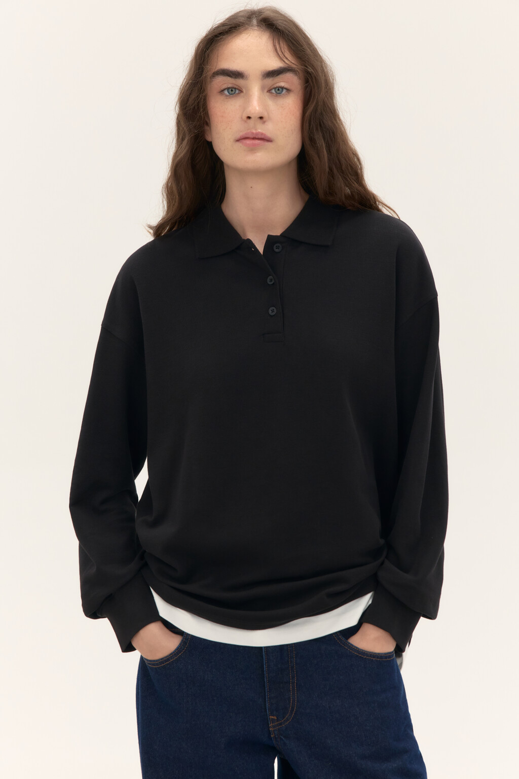 Джемпер-поло с имитацией второго слоя - цвет черный - 1