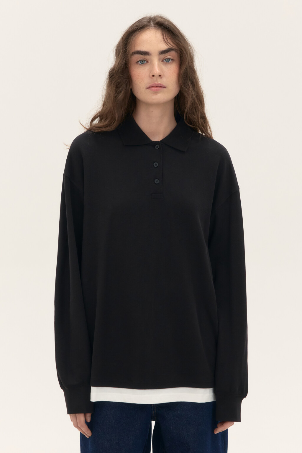 Джемпер-поло с имитацией второго слоя - цвет черный - 2