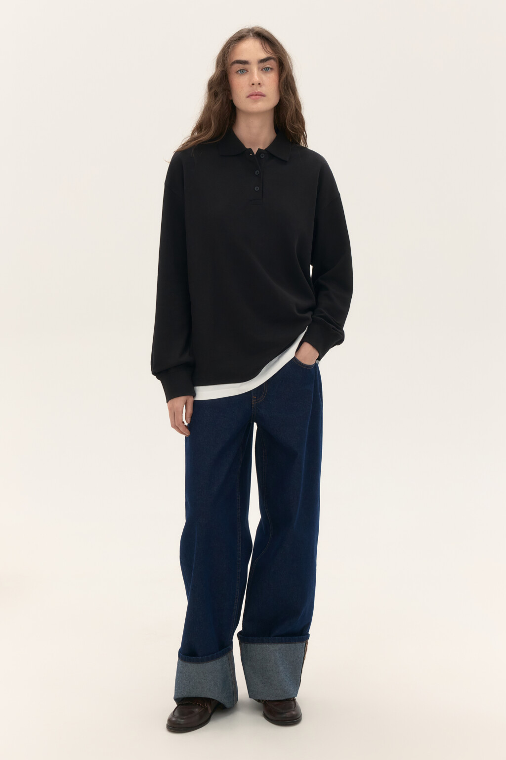 Джемпер-поло с имитацией второго слоя - цвет черный - 4