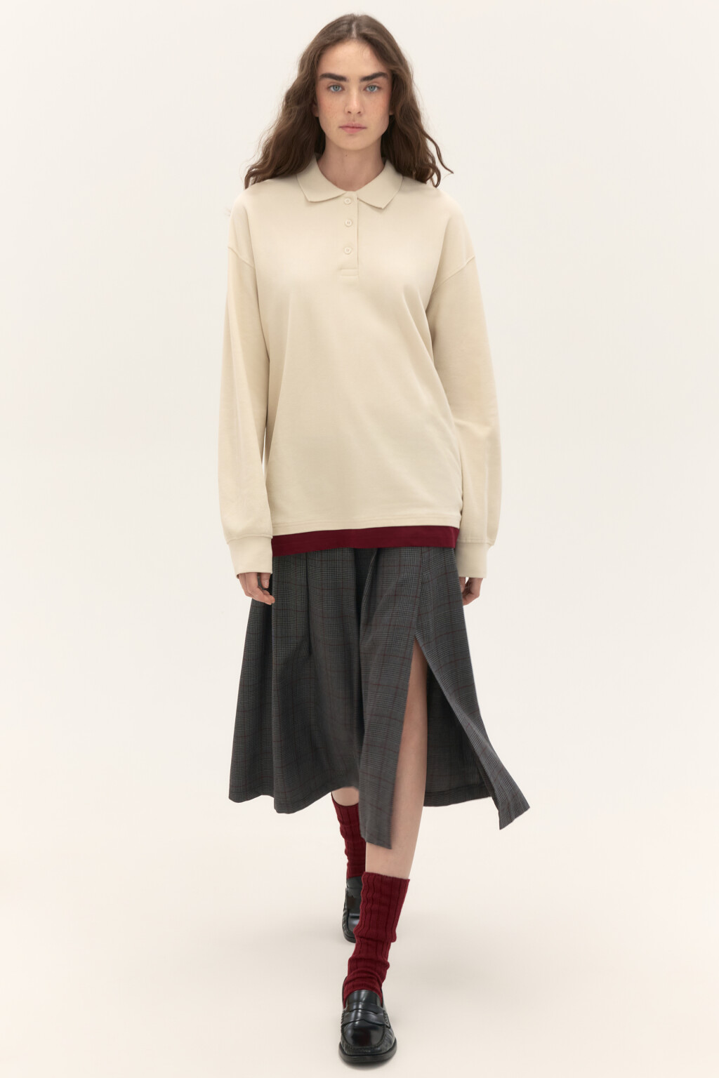 Джемпер-поло с имитацией второго слоя - цвет молочный - 1