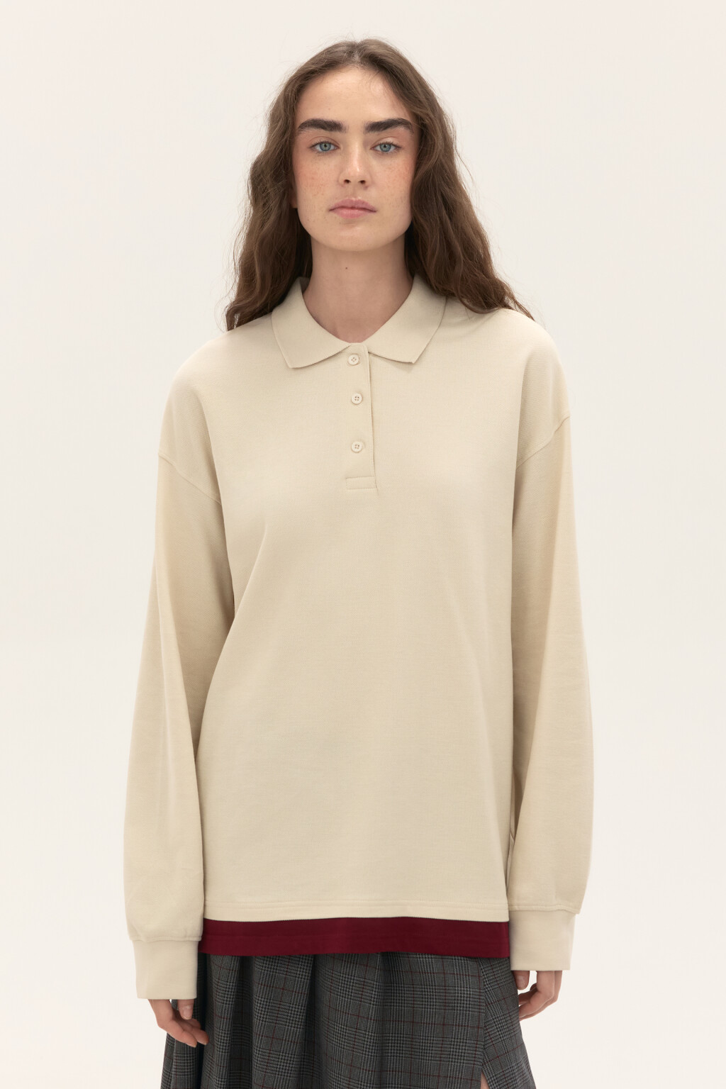 Джемпер-поло с имитацией второго слоя - цвет молочный - 2