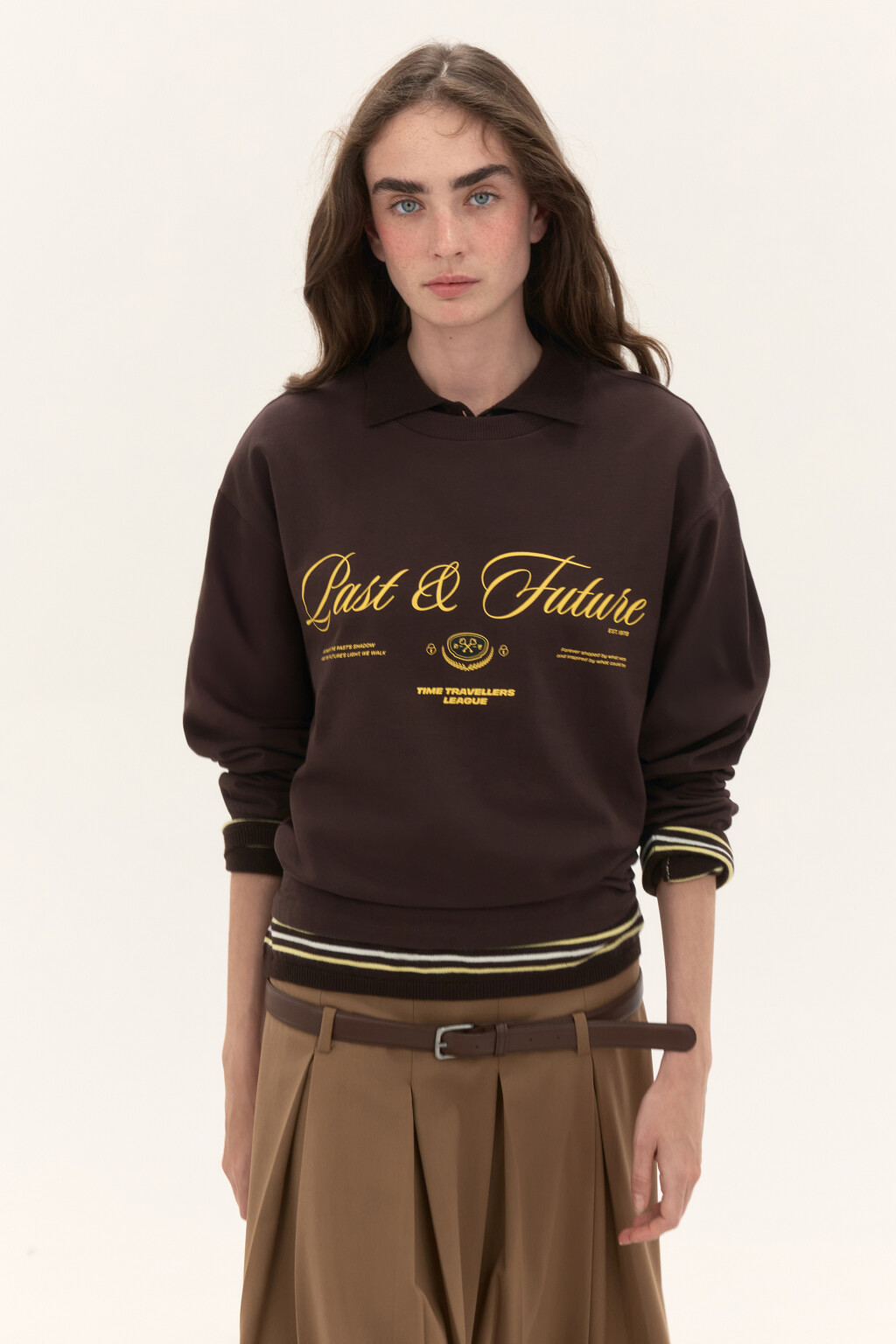 Лонгслив хлопковый с принтом - цвет коричневый - 1