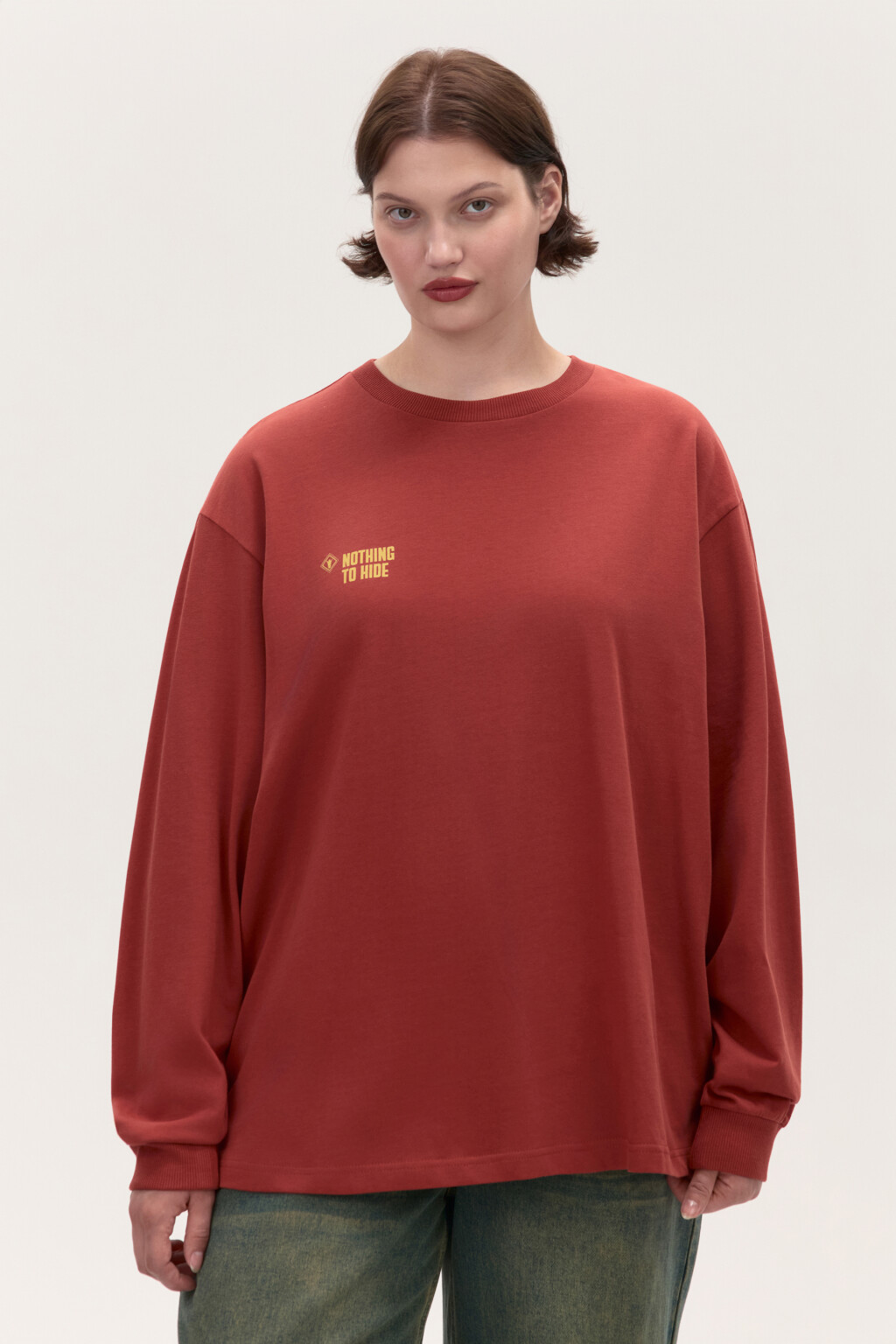 Лонгслив хлопковый с принтом - цвет красный - 2