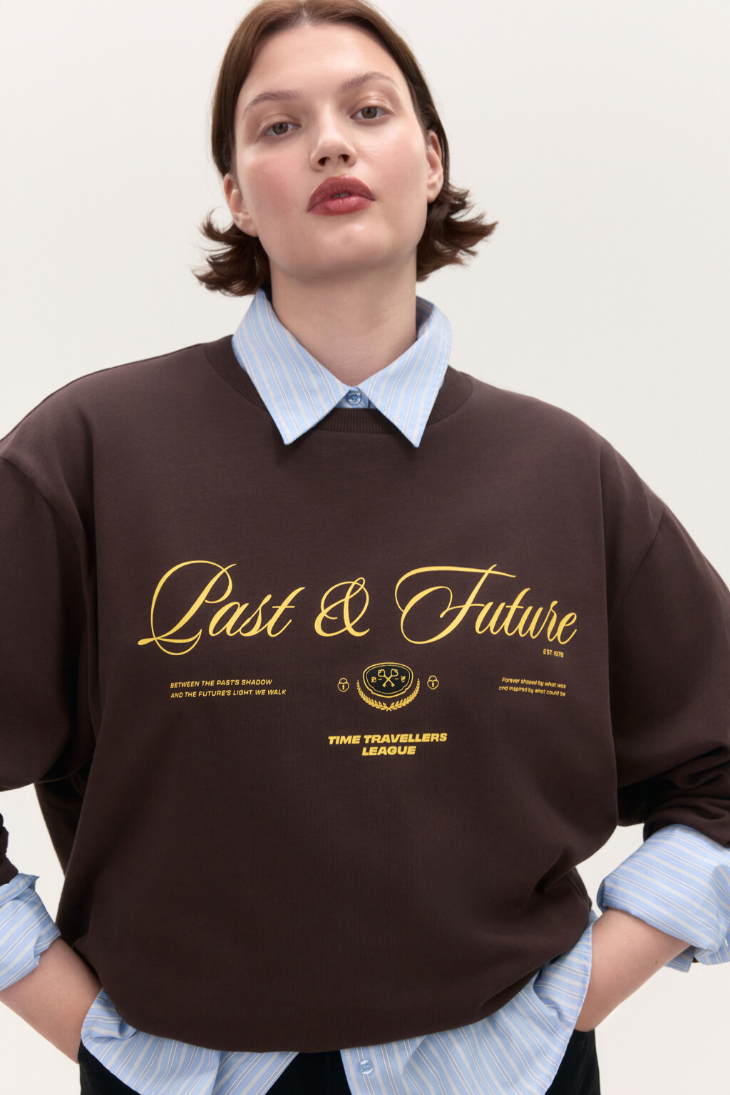 Лонгслив хлопковый с принтом - цвет коричневый - 1