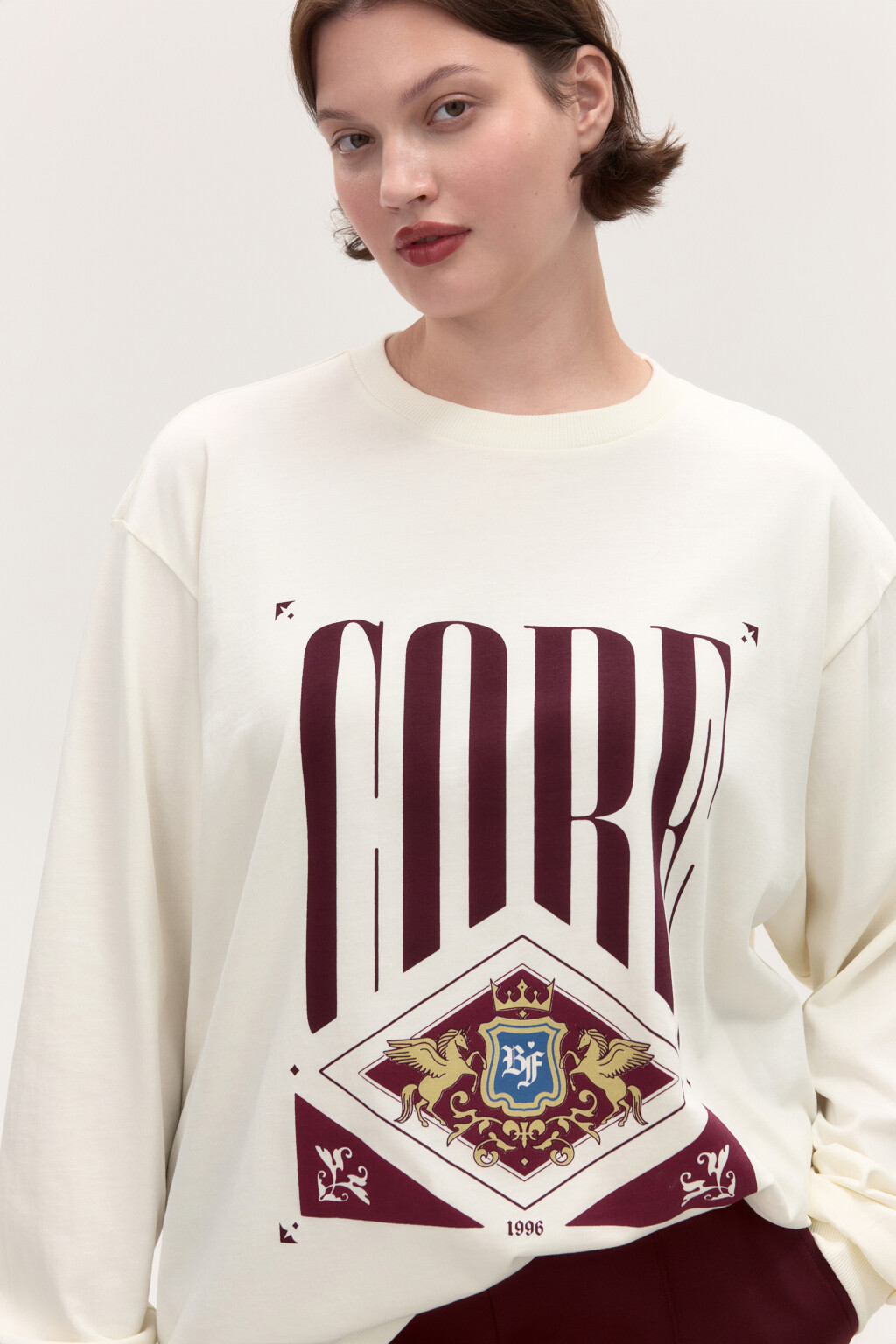 Лонгслив хлопковый с принтом - цвет белый - 1