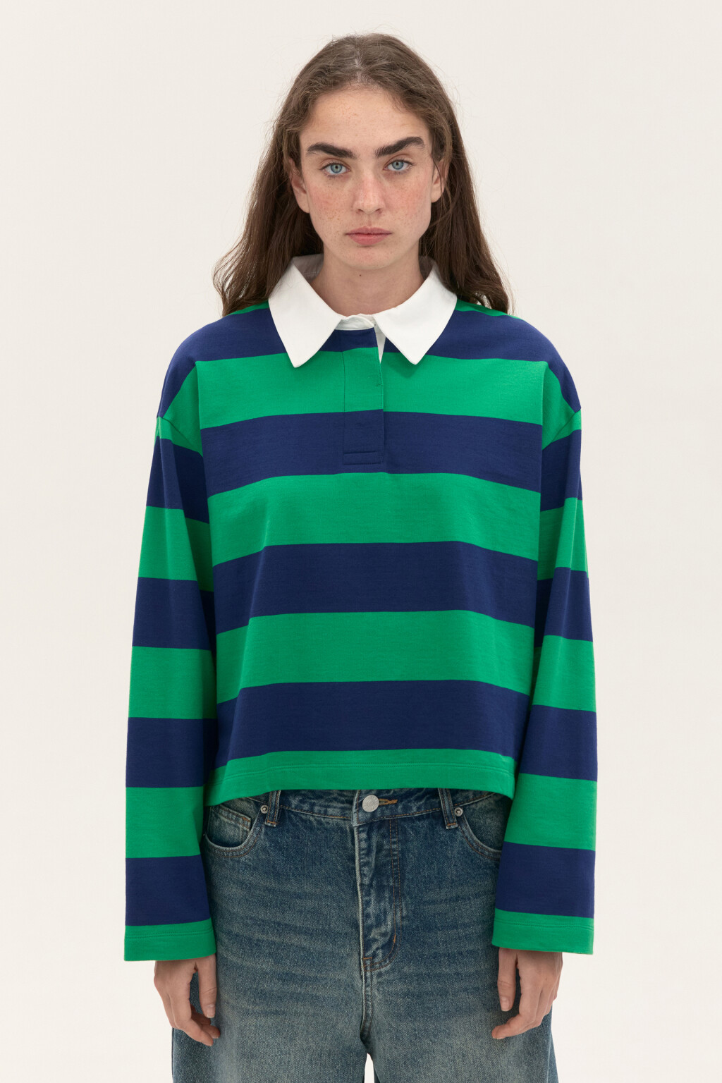 Лонгслив с рубашечным воротником - цвет зеленый - 2