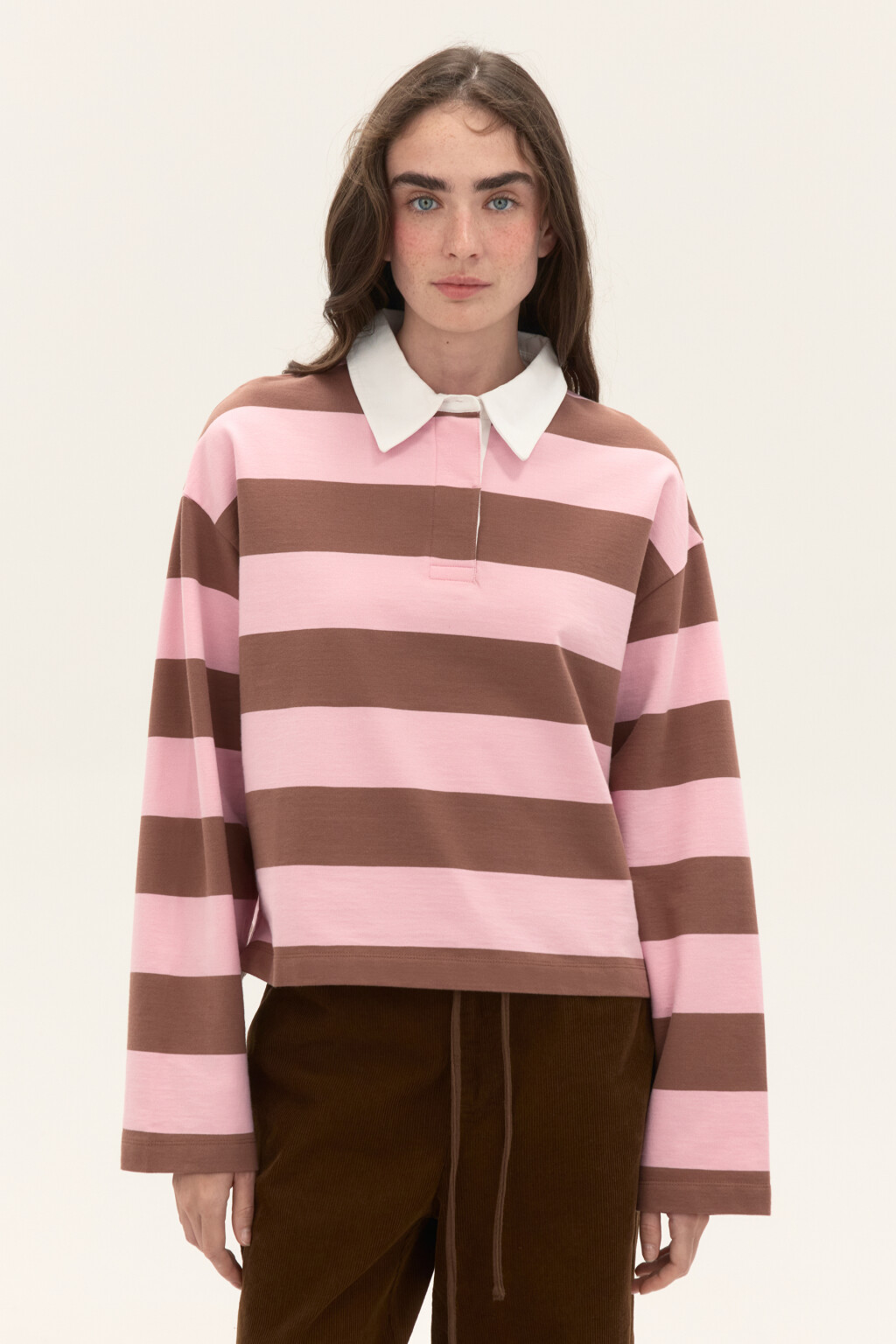 Лонгслив с рубашечным воротником - цвет бежевый - 2