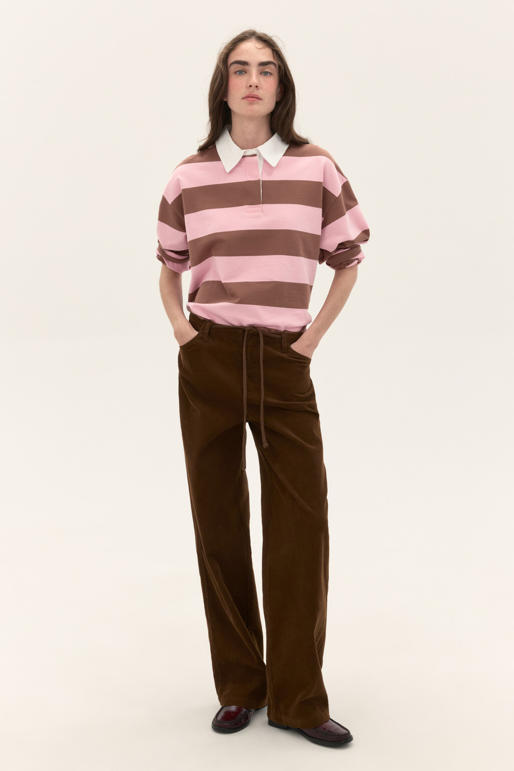 Лонгслив с рубашечным воротником - цвет бежевый - 4