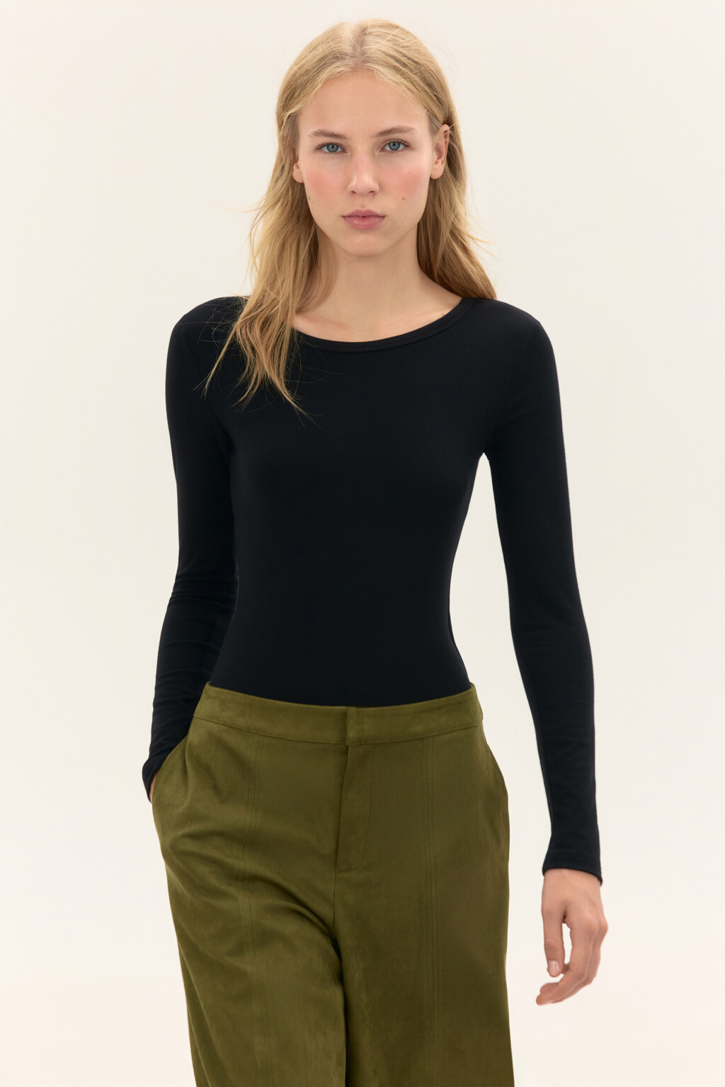 Боди-лонгслив из вискозы - цвет черный - 1