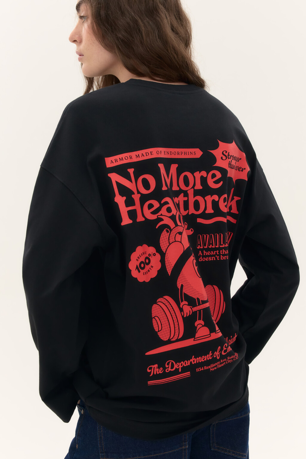 Лонгслив oversize с принтом - цвет черный - 1