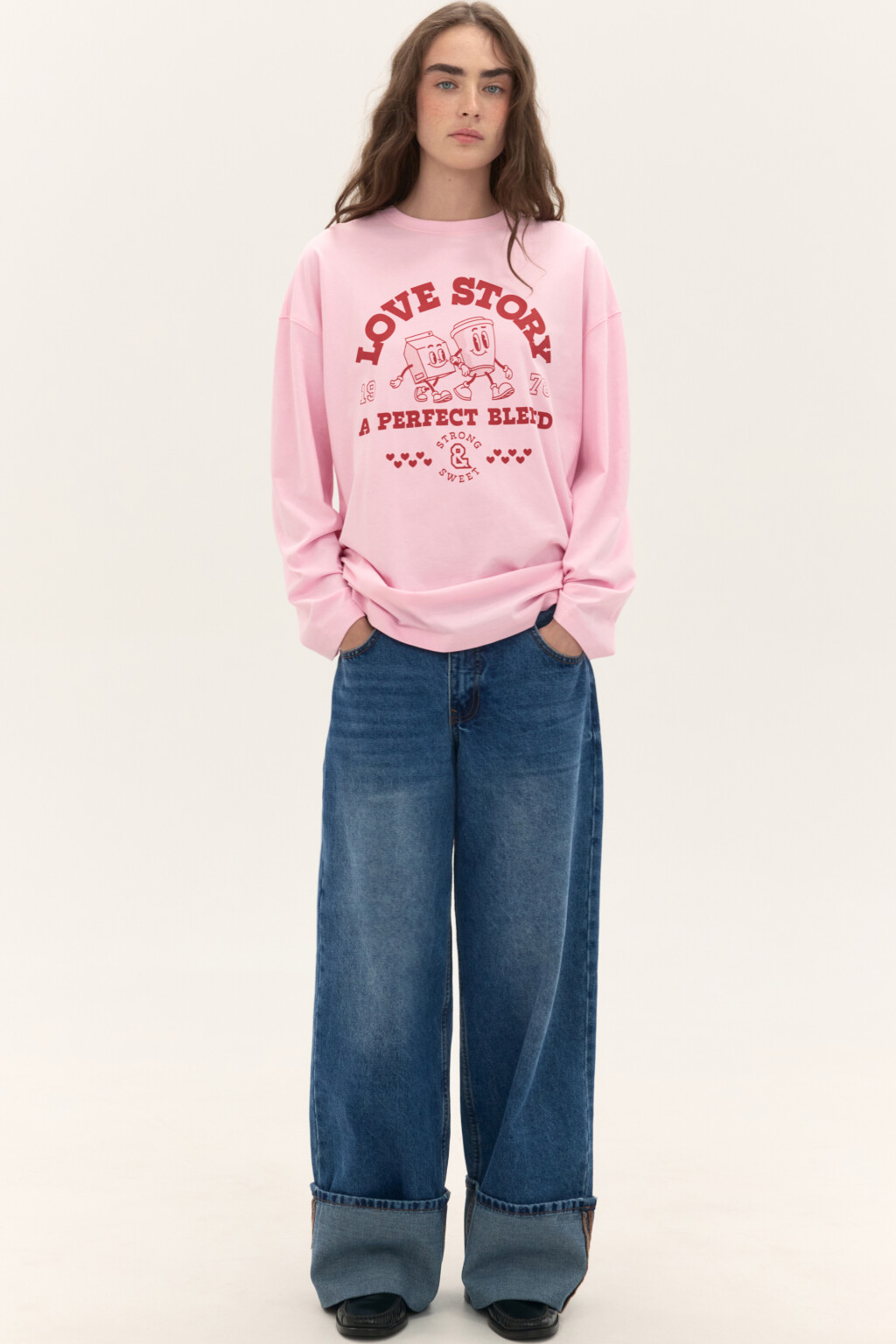 Лонгслив oversize с принтом - цвет розовый - 1