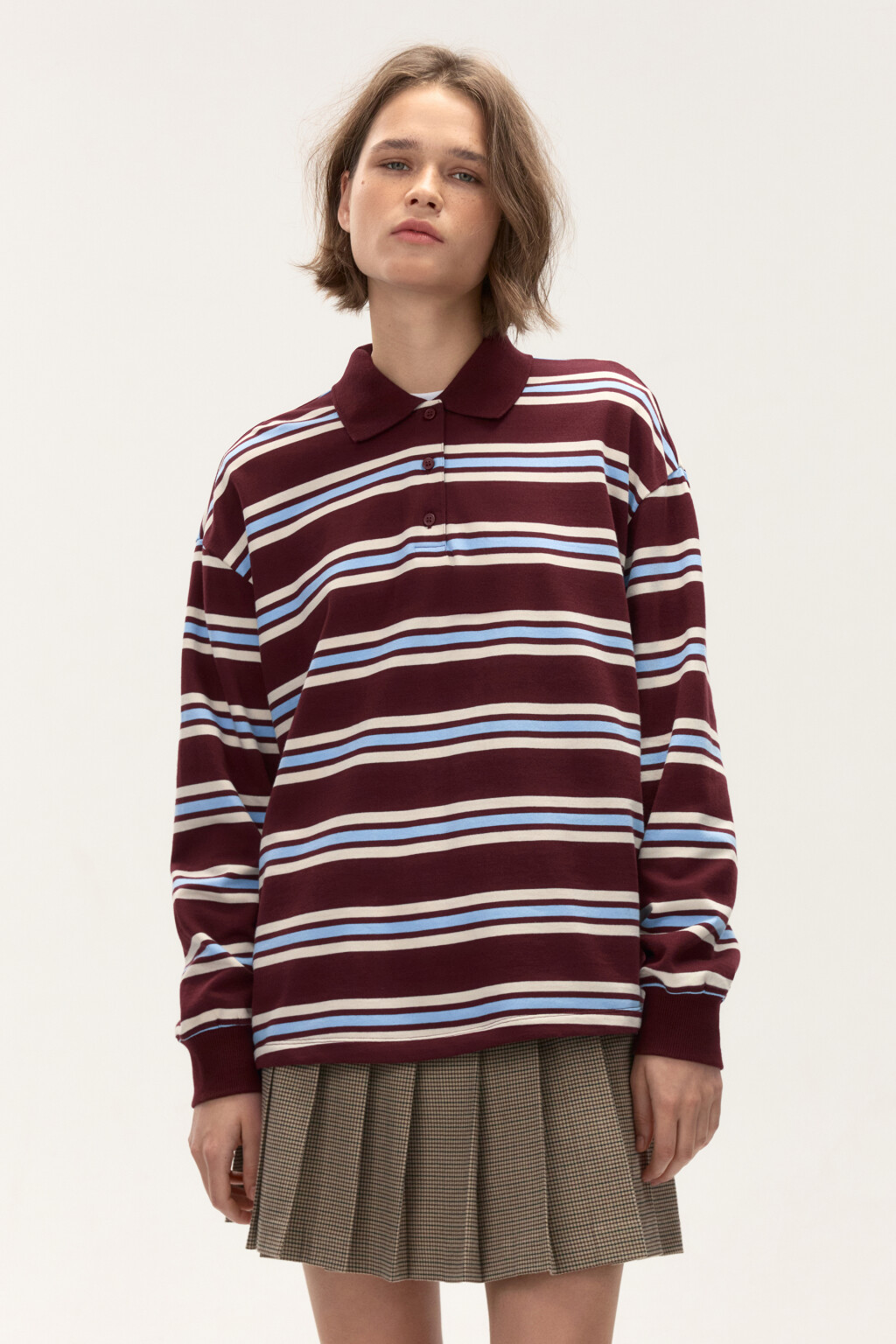 Джемпер-поло хлопковый в полоску - цвет коричневый - 3