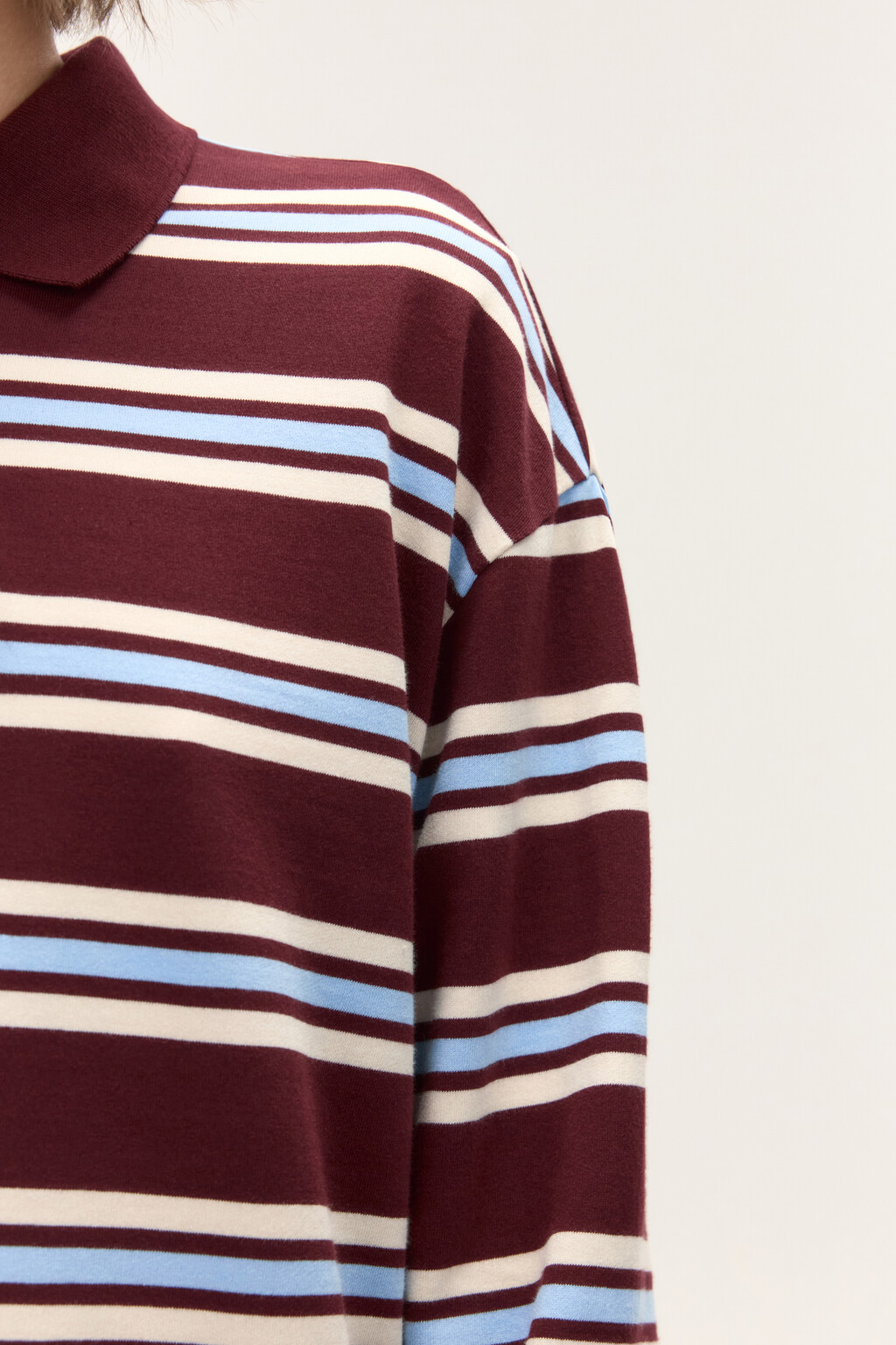 Джемпер-поло хлопковый в полоску - цвет коричневый - 7