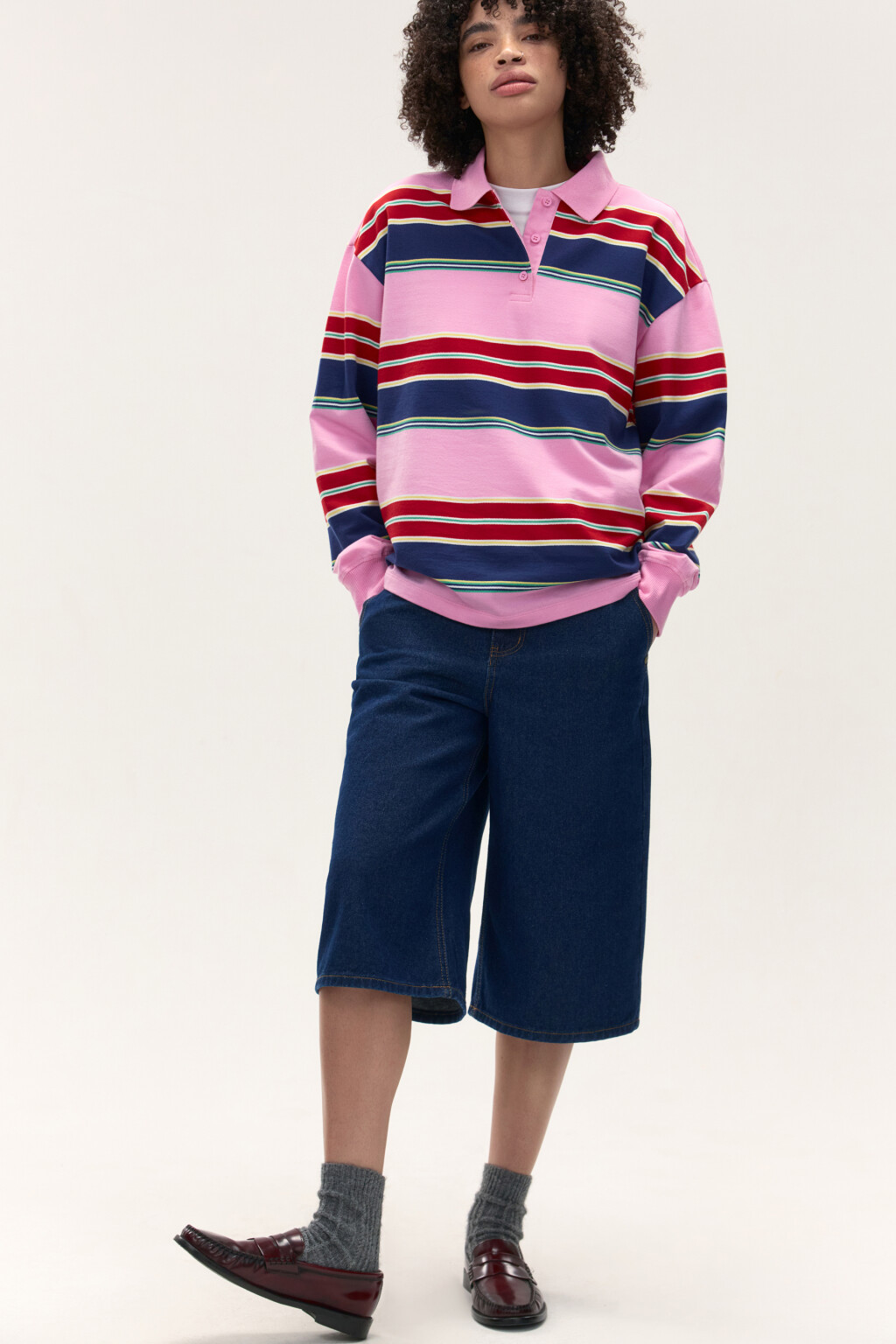 Джемпер-поло хлопковый в полоску - цвет мультиколор - 2