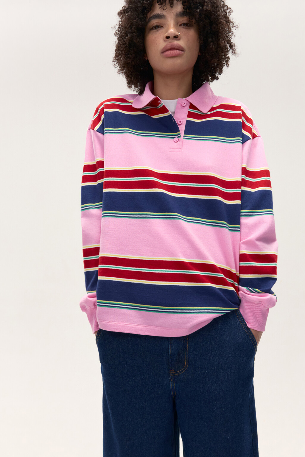 Джемпер-поло хлопковый в полоску - цвет мультиколор - 1