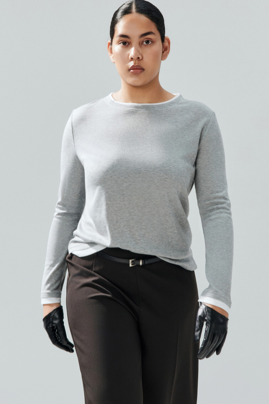 Лонгслив с имитацией второго слоя - цвет коричневый - 9