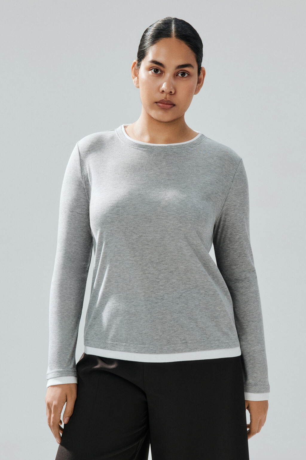 Лонгслив с имитацией второго слоя - цвет коричневый - 10