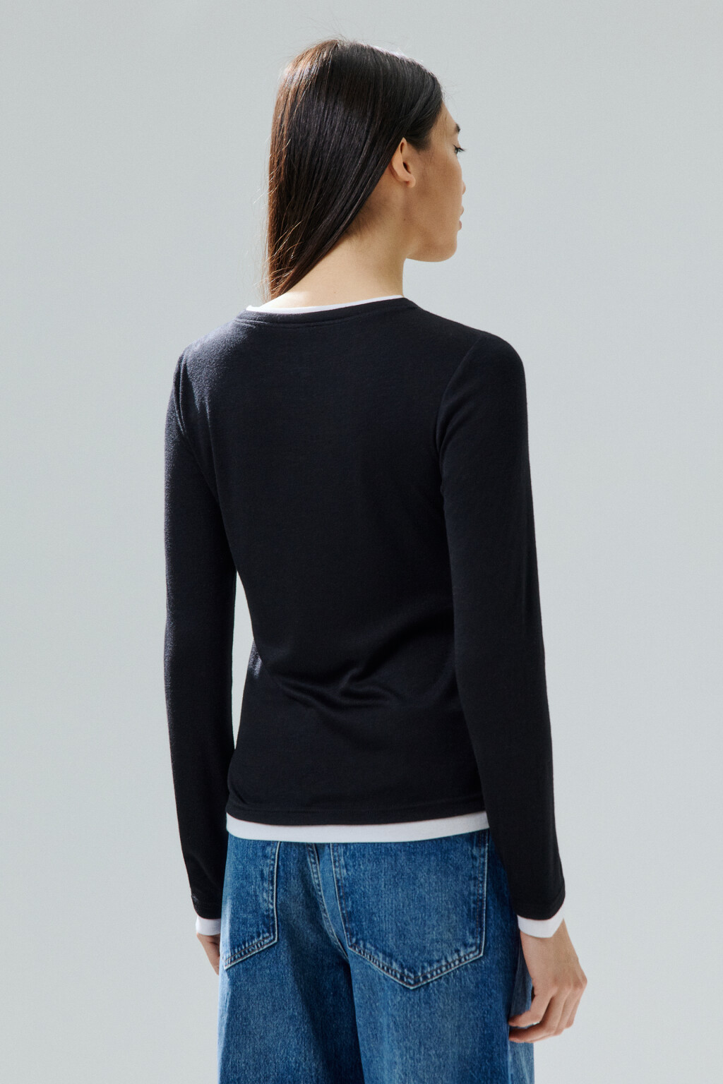 Лонгслив с имитацией второго слоя - цвет черный - 3