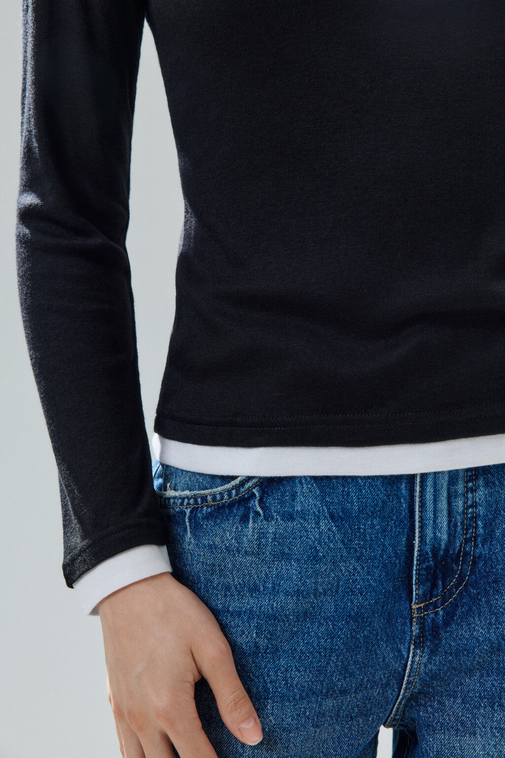 Лонгслив с имитацией второго слоя - цвет черный - 6