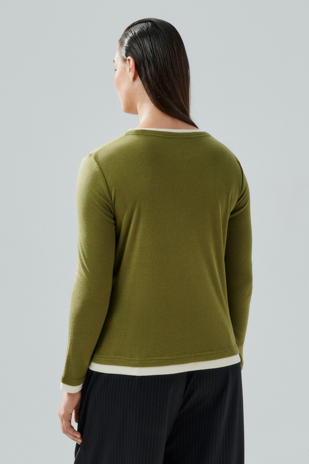 Лонгслив с имитацией второго слоя - цвет зеленый - 3