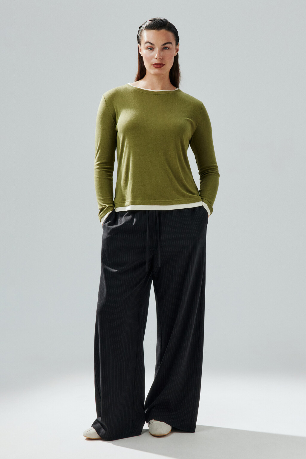 Лонгслив с имитацией второго слоя - цвет зеленый - 4