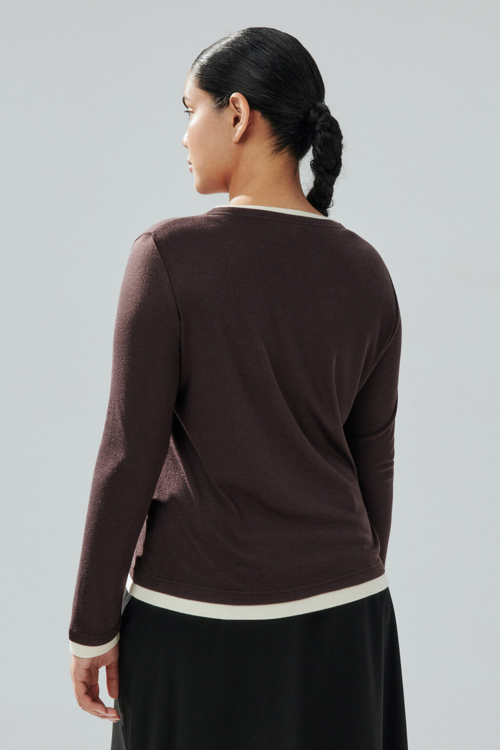Лонгслив с имитацией второго слоя - цвет коричневый - 4