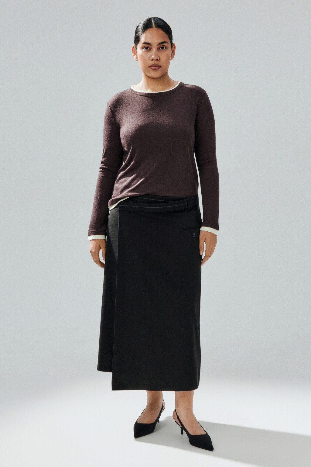 Лонгслив с имитацией второго слоя - цвет коричневый - 5