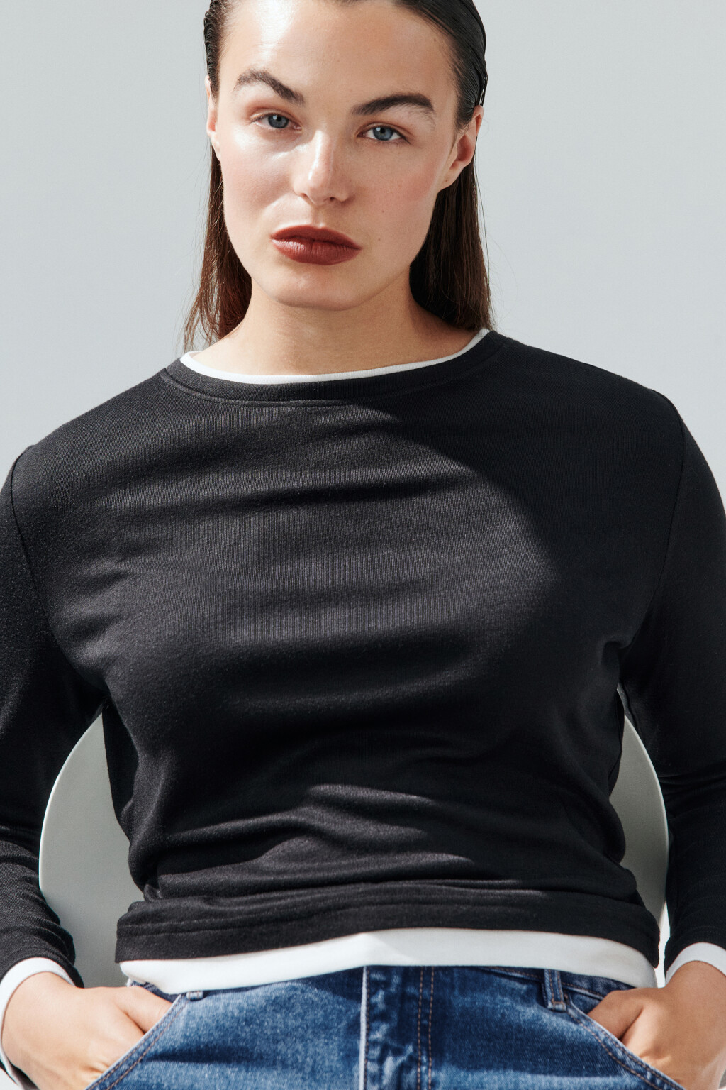 Лонгслив с имитацией второго слоя - цвет черный - 1