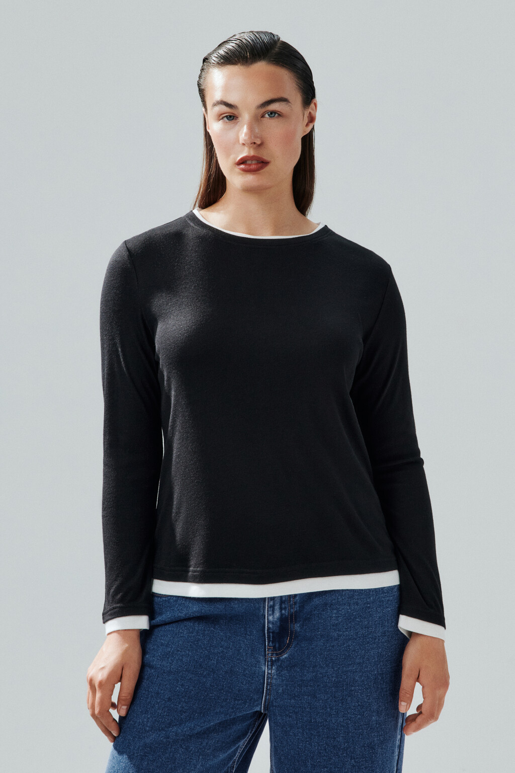 Лонгслив с имитацией второго слоя - цвет черный - 2