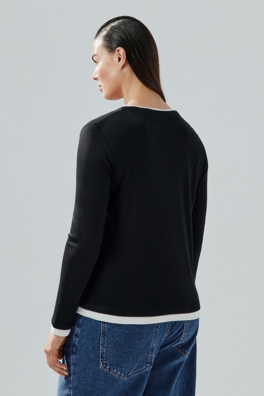 Лонгслив с имитацией второго слоя - цвет черный - 3