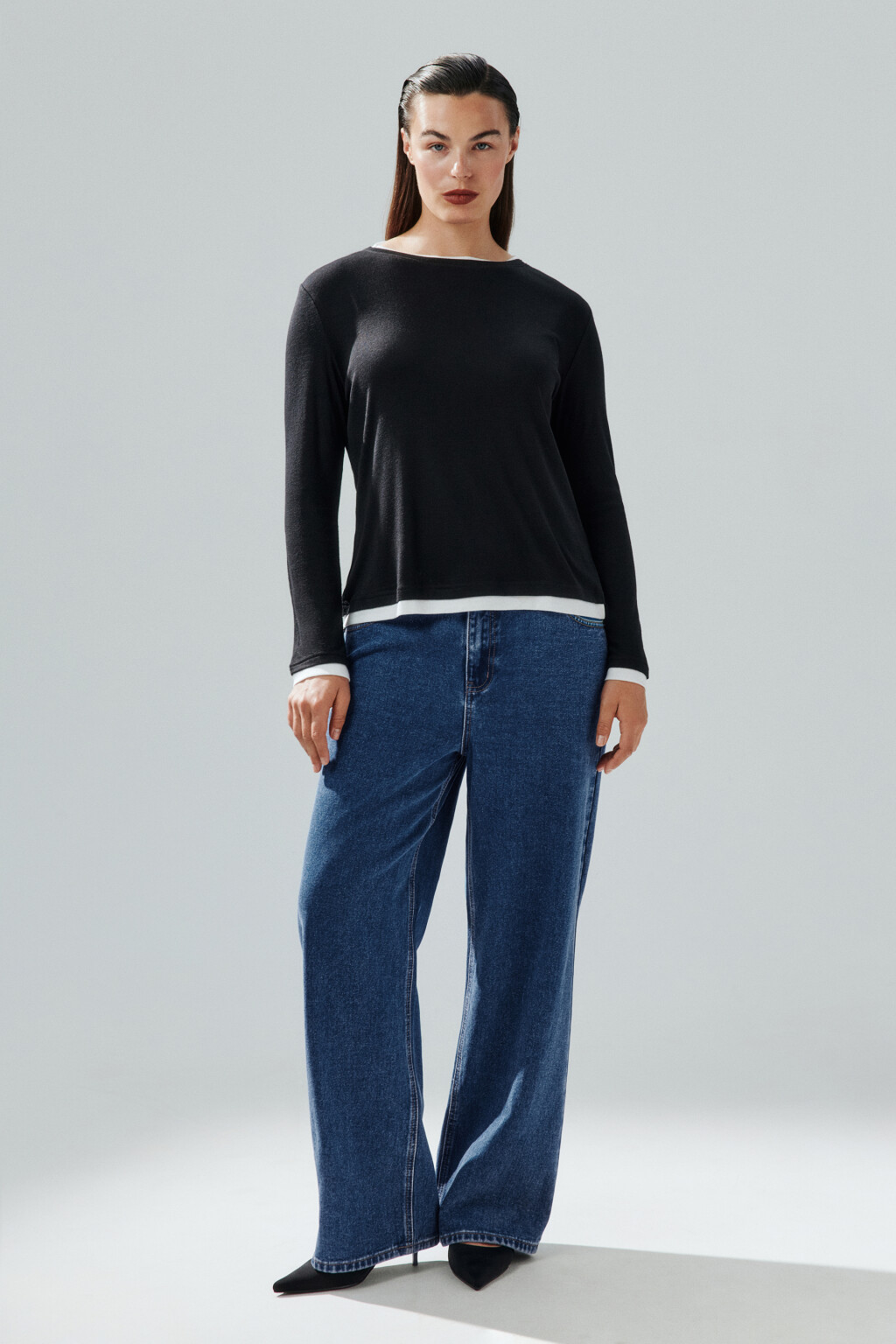 Лонгслив с имитацией второго слоя - цвет черный - 4