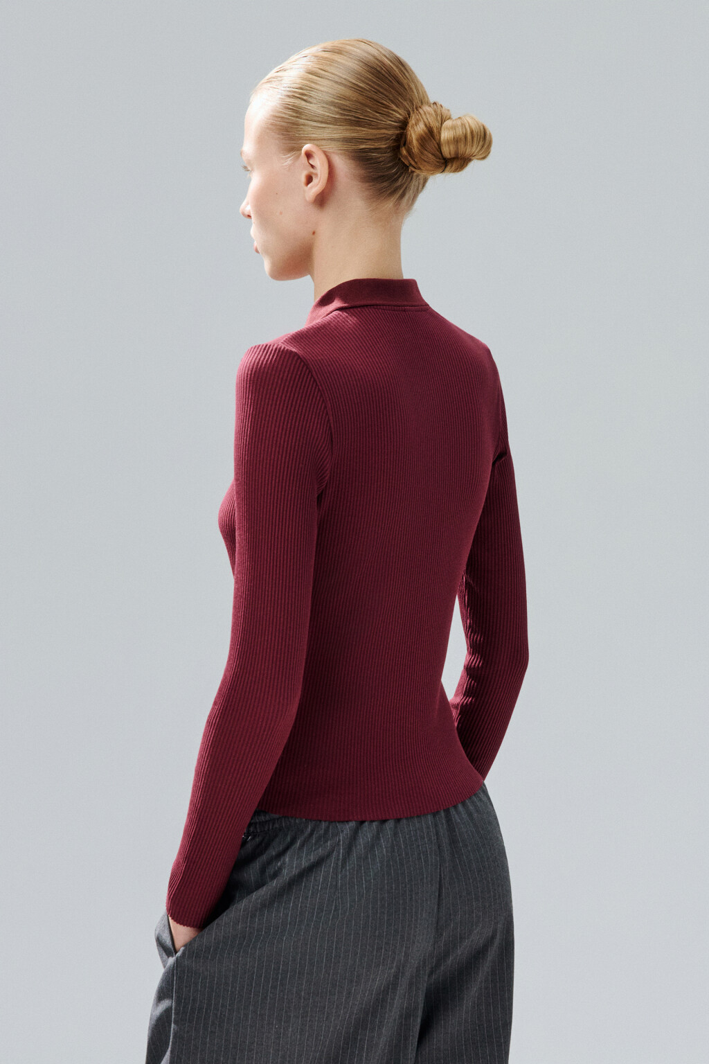 Лонгслив облегающий на молнии - цвет бордовый - 4