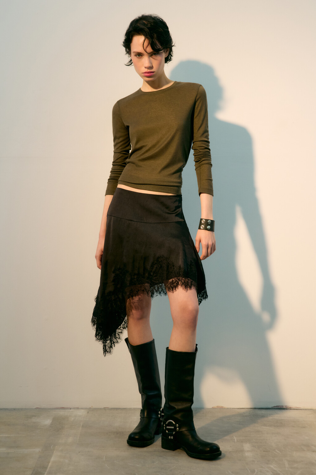 Лонгслив из тонкого трикотажа - цвет зеленый - 4