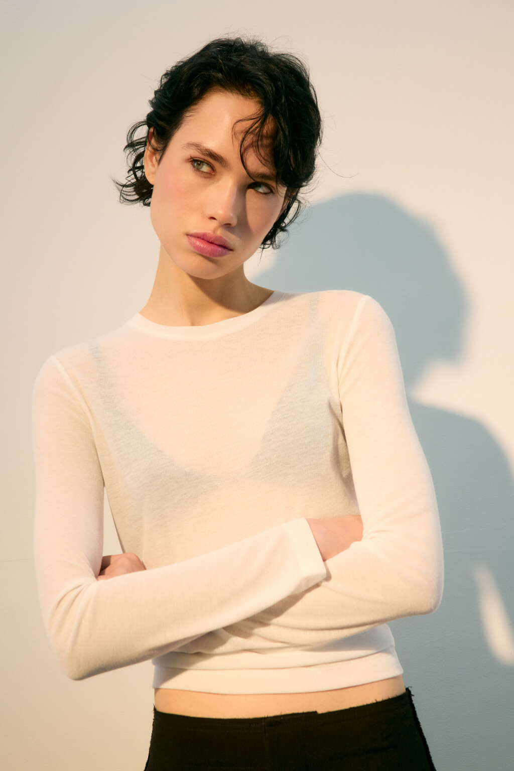 Лонгслив из тонкого трикотажа - цвет белый - 1